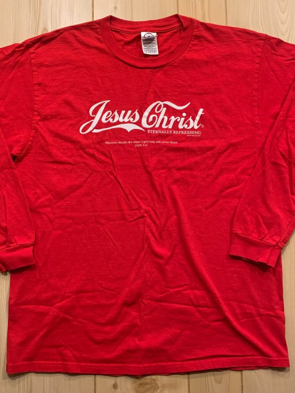 Vintage Y2K Jesus Christ Eternally Refreshing Coca-Cola Religious T-Shirt Size L